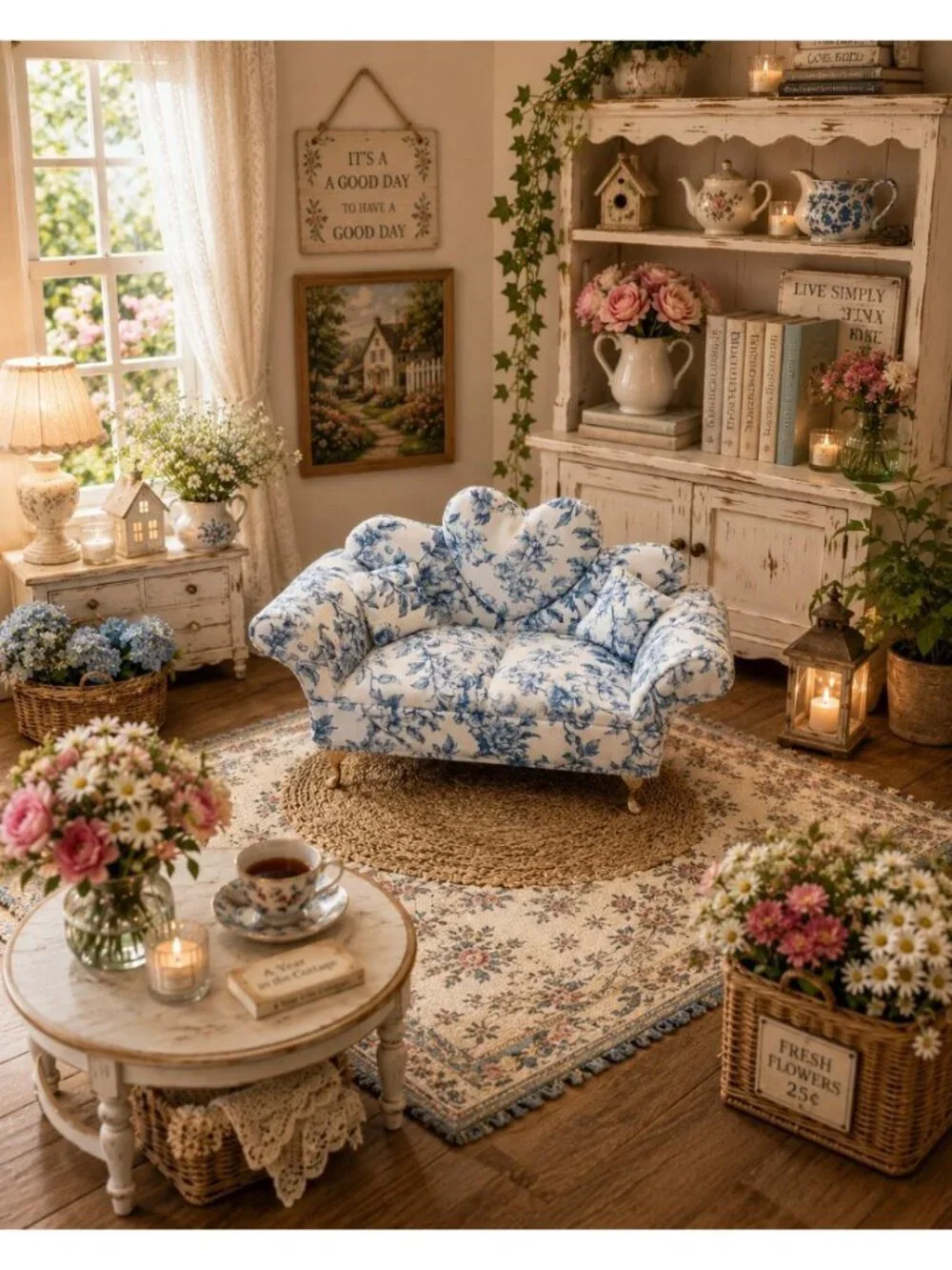 New Blue & White Floral Doll Sofa Jewelry Box Organizer Couch Jewelry Box